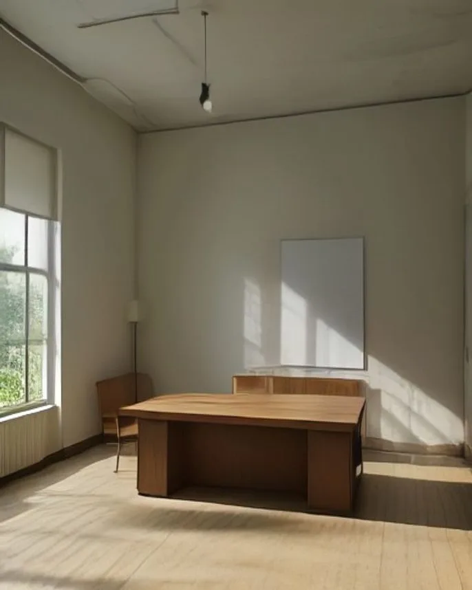 Sala de reunião do escritório, mesa de madeira e luz natural